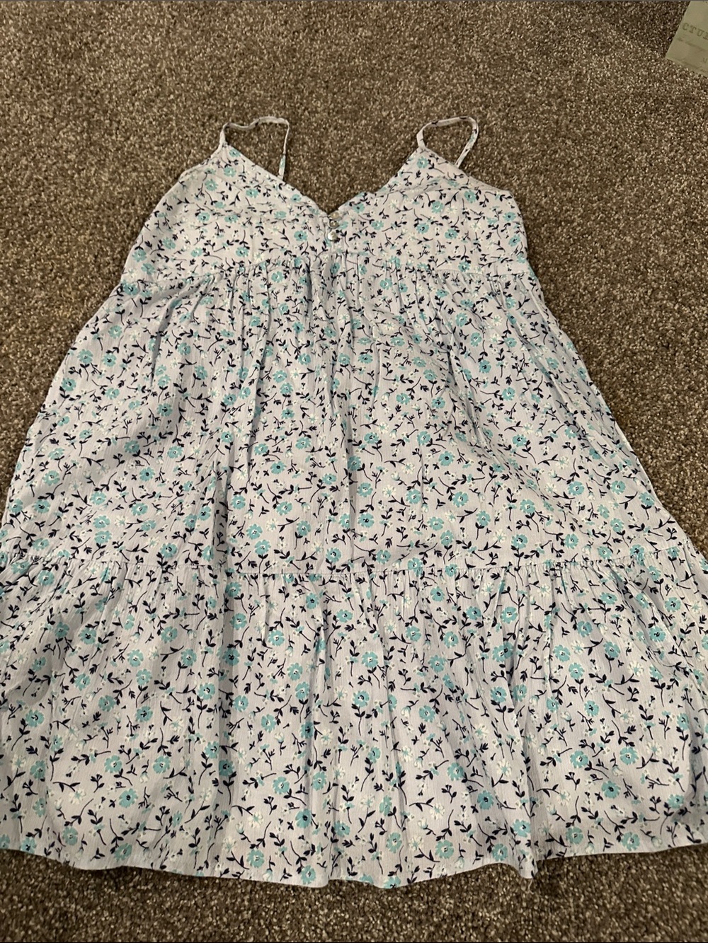 wild fable White Floral Dress with Teal and Navy Details
